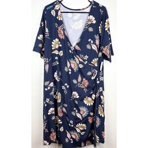 NWT Old Navy Maternity Office Casual Floral Wrap Navy Blue Dress, XXL, 2XL, New